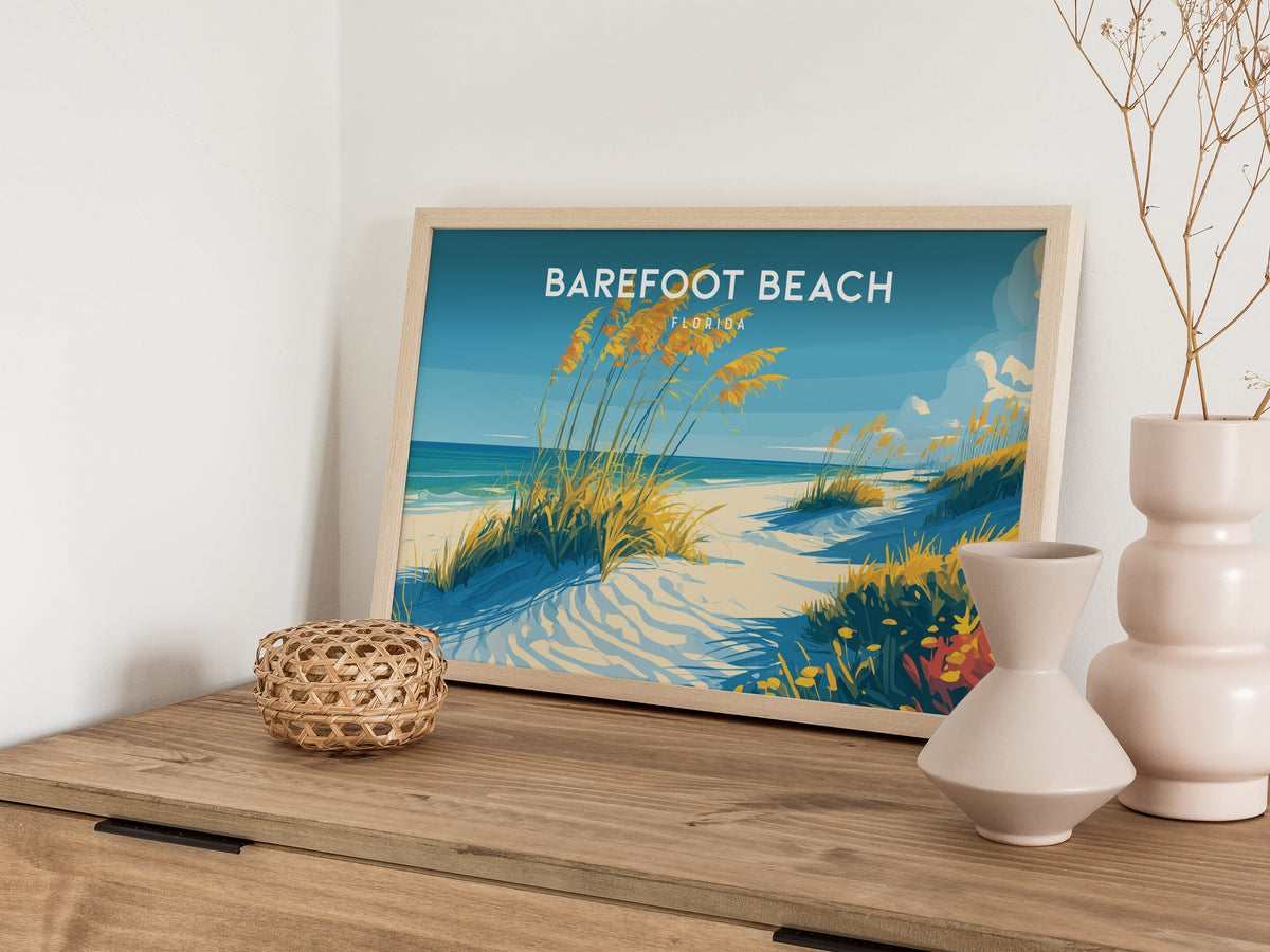 Barefoot Beach, Florida Poster | Tropical Shoreline Landscape Coastal Decor Wall Art — 12x18 in