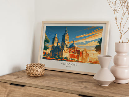 Mexico City Landscape Matte Border Poster | Mexico Vacation Wall Art — 12x18 in