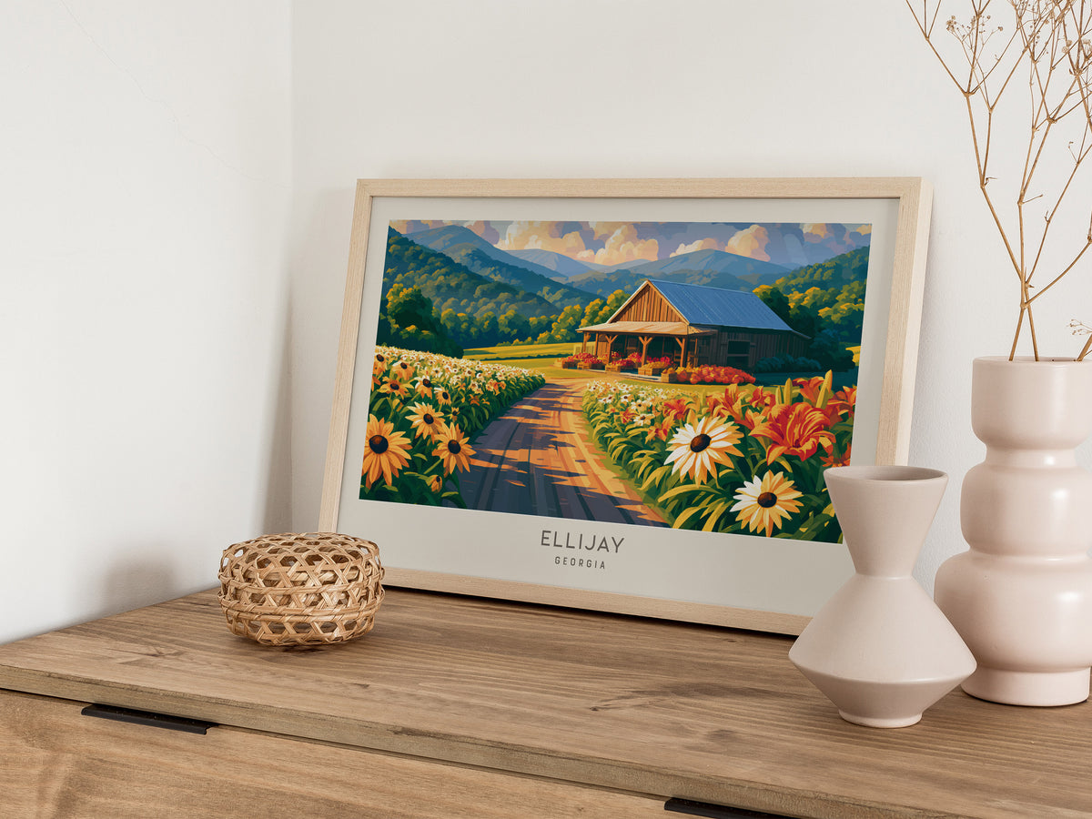 Ellijay Landscape Matte Border Poster | Georgia Destination Print Travel Wall Art — 12x18 in