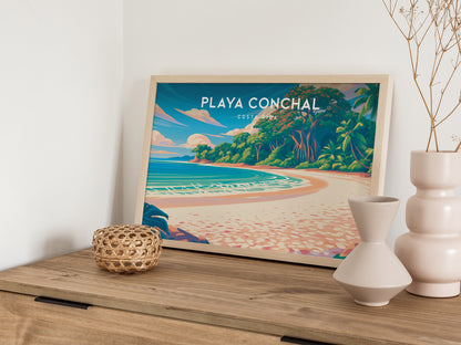 Playa Conchal Landscape Poster | Costa Rica Beach House Decor Wall Art — 12x18 in