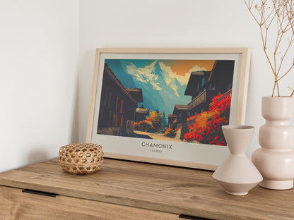 Chamonix Landscape Matte Border Poster | France Travel Wall Art — 12x18 in