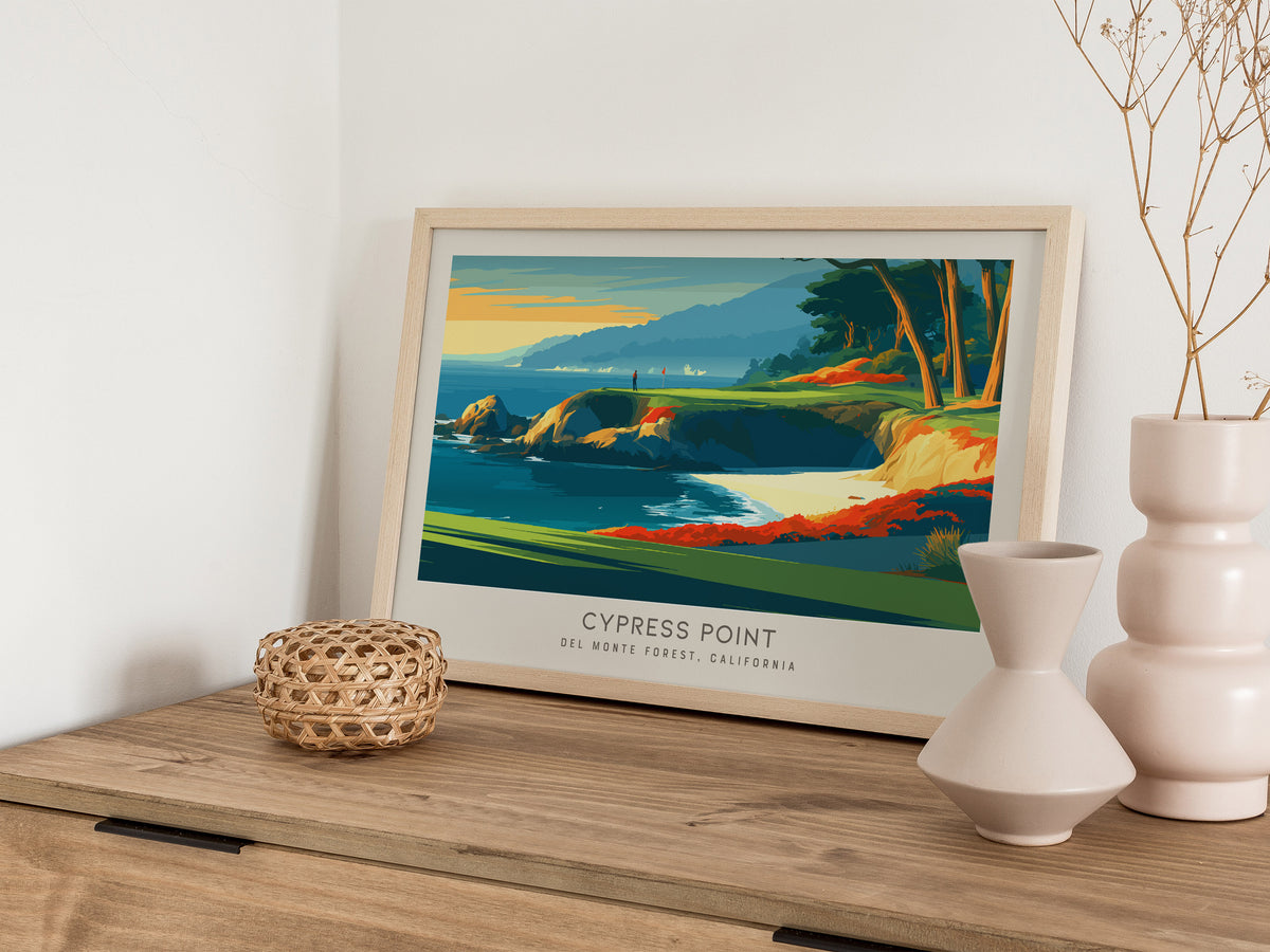 Cypress Point Landscape Matte Border Poster | Del Monte Forest, California Country Club Decor Golf Course Print — 12x18 in