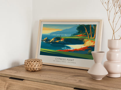 Cypress Point Landscape Matte Border Poster | Del Monte Forest, California Country Club Decor Golf Course Print — 12x18 in