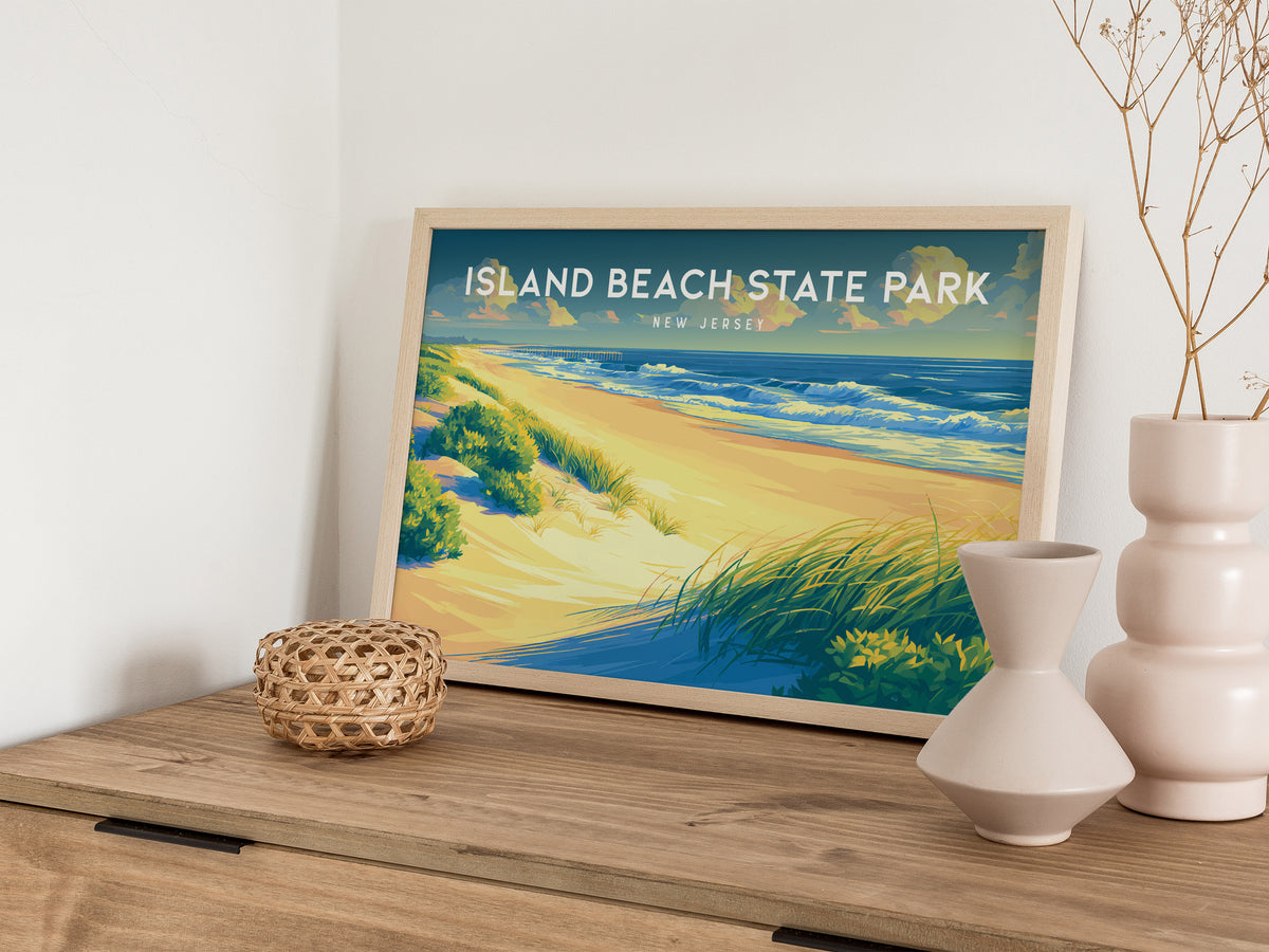 Island Beach State Park, New Jersey Landscape Poster | Coastal Beach Decor Wall Art — 12x18 in