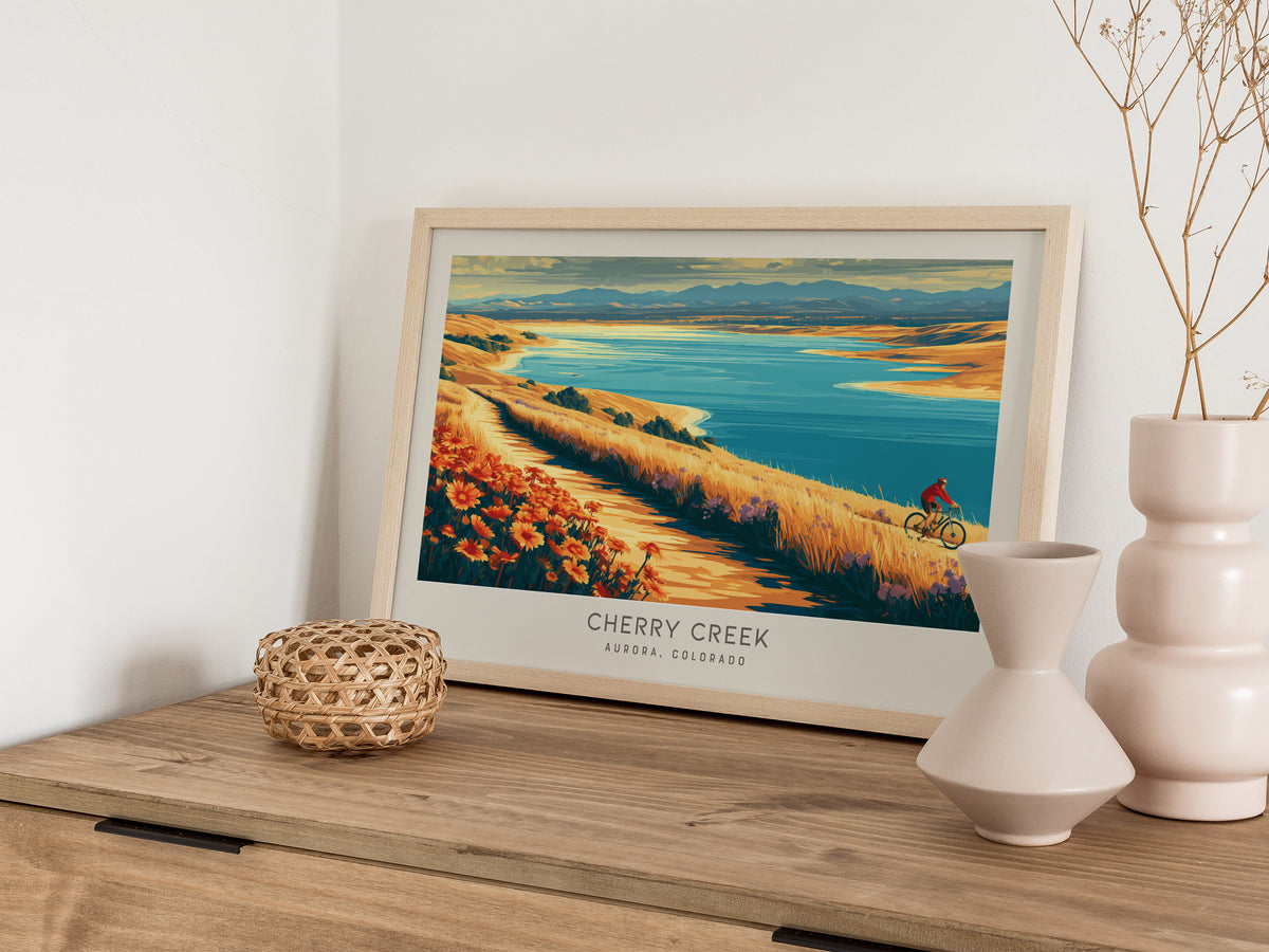 Cherry Creek Landscape Matte Border Poster | Aurora, Colorado Travel Wall Art — 12x18 in