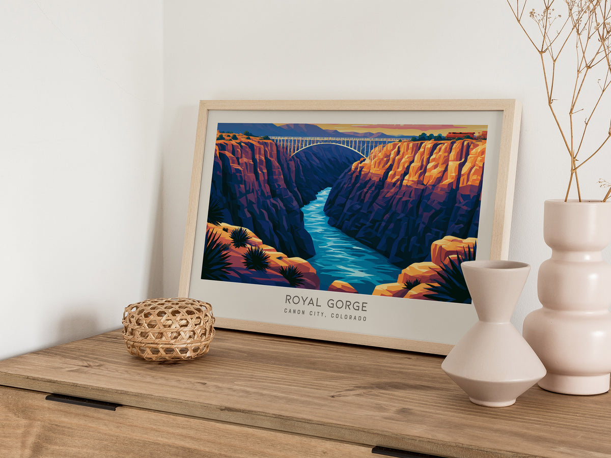 Royal Gorge Landscape Matte Border Poster | Canon City, Colorado Vacation Wall Art — 12x18 in