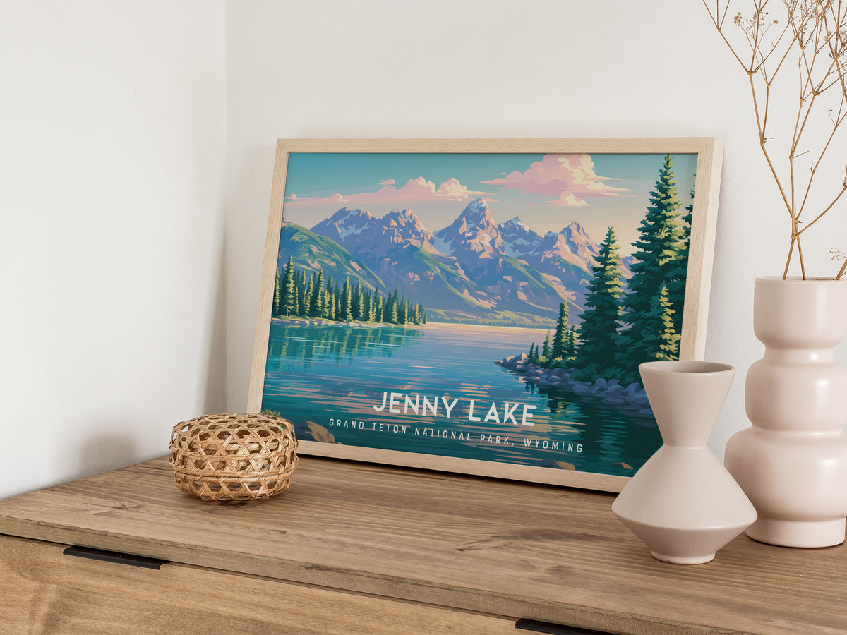 Jenny Lake Landscape Poster | Grand Teton National Park, Wyoming Framed or Unframed Travel Gift Wall Art — 12x18 in