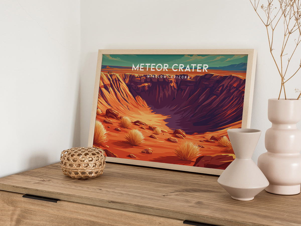 Meteor Crater Landscape Poster | Winslow, Arizona Framed or Unframed Vacation Wall Art — 12x18 in