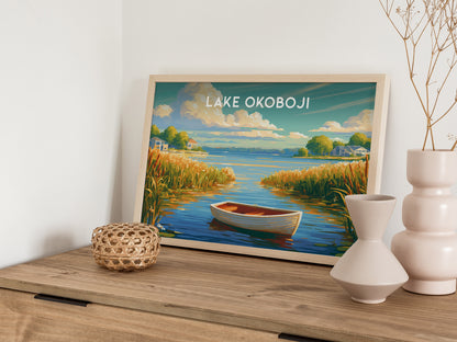 Lake Okoboji, Iowa Landscape Poster | Great Lakes Vacation Wall Art — 12x18 in