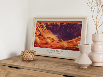 Meteor Crater Landscape Matte Border Poster | Winslow, Arizona Travel Gift — 12x18 in