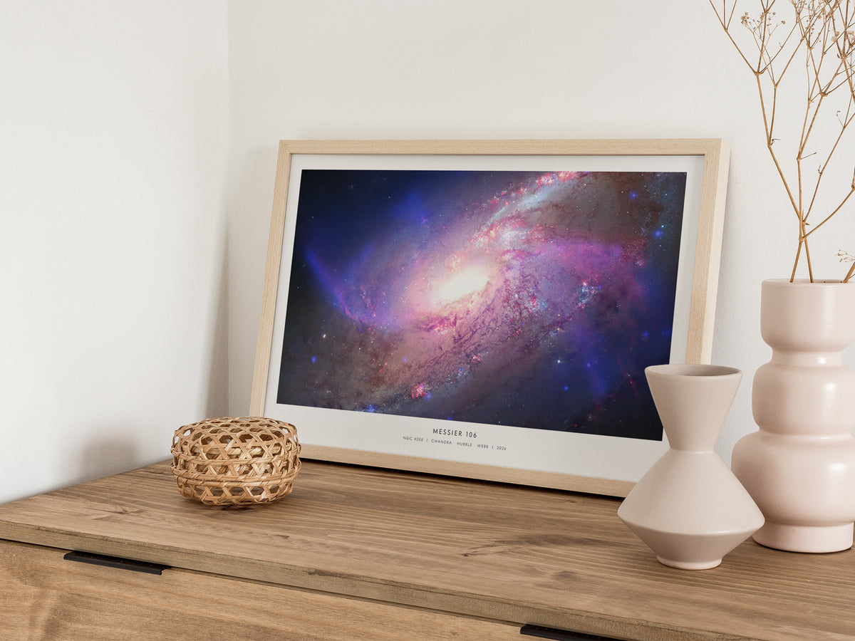 Messier 106 Landscape Poster | NGC 4258 Galaxy Wall Art NASA Space Photography — 12x18 in