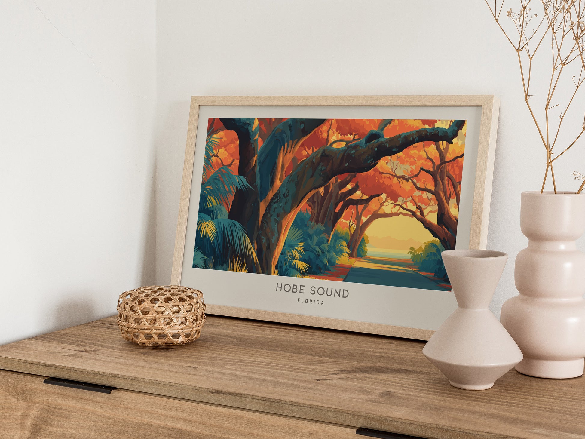 Hobe Sound Landscape Matte Border Poster | Florida Coastal Decor Vacation Home Gift Wall Art — 12x18 in