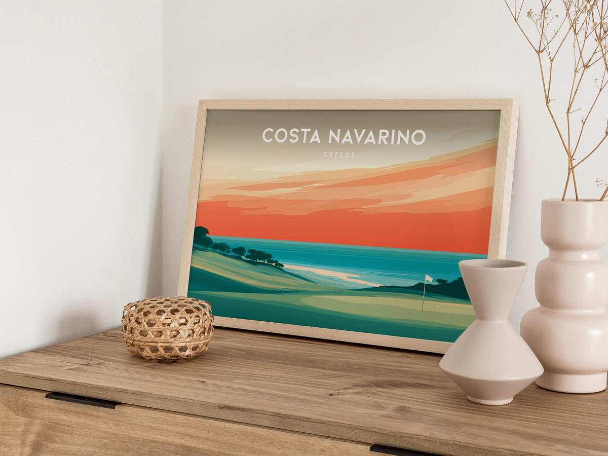 Costa Navarino Landscape Poster | Greece Seaside Golf Course Framed or Unframed Wall Art — 12x18 in