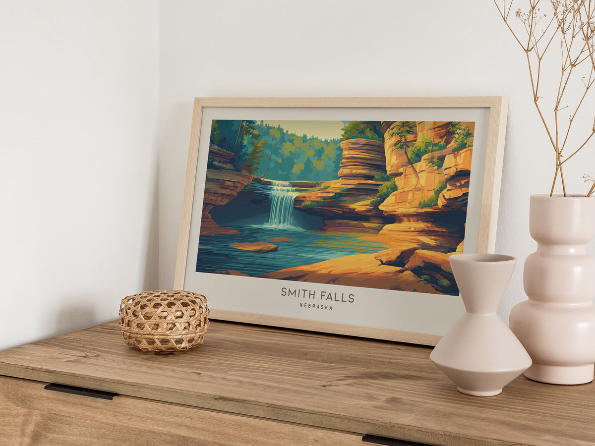 Smith Falls Landscape Matte Border Poster | Nebraska Framed or Unframed Travel Gift — 12x18 in