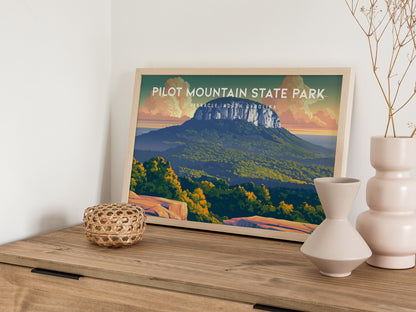 Pilot Mountain State Park Landscape Poster | Pinnacle, North Carolina Vacation Wall Art — 12x18 in