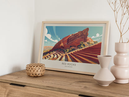 Red Rocks Landscape Matte Border Poster | Colorado Travel Wall Art — 12x18 in