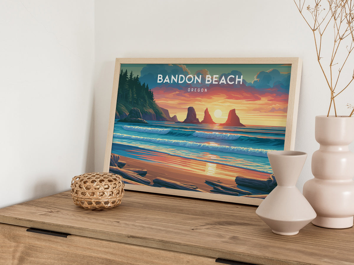 Bandon Beach Landscape Poster | Oregon Vacation Wall Art — 12x18 in