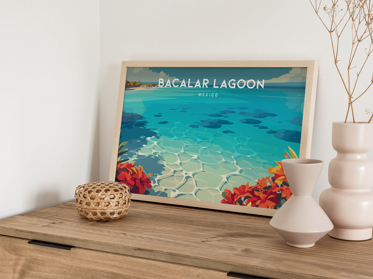 Bacalar Lagoon Landscape Poster | Mexico Vacation Wall Art Destination Print — 12x18 in