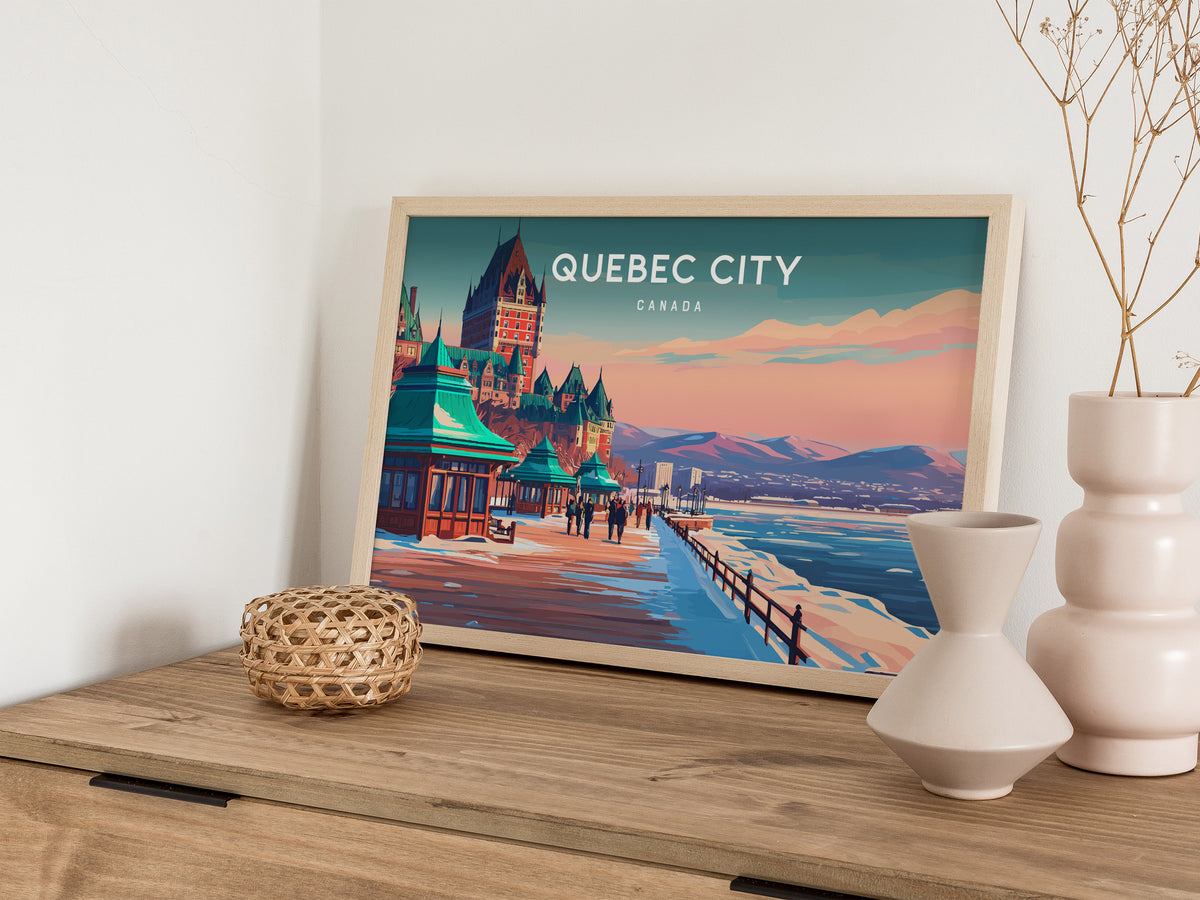 Quebec City, Canada Landscape Poster | Historic Skyline Vacation Wall Art — 12x18 in