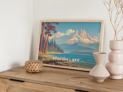 Redfish Lake Landscape Poster | Stanley, Idaho Vacation Wall Art — 12x18 in