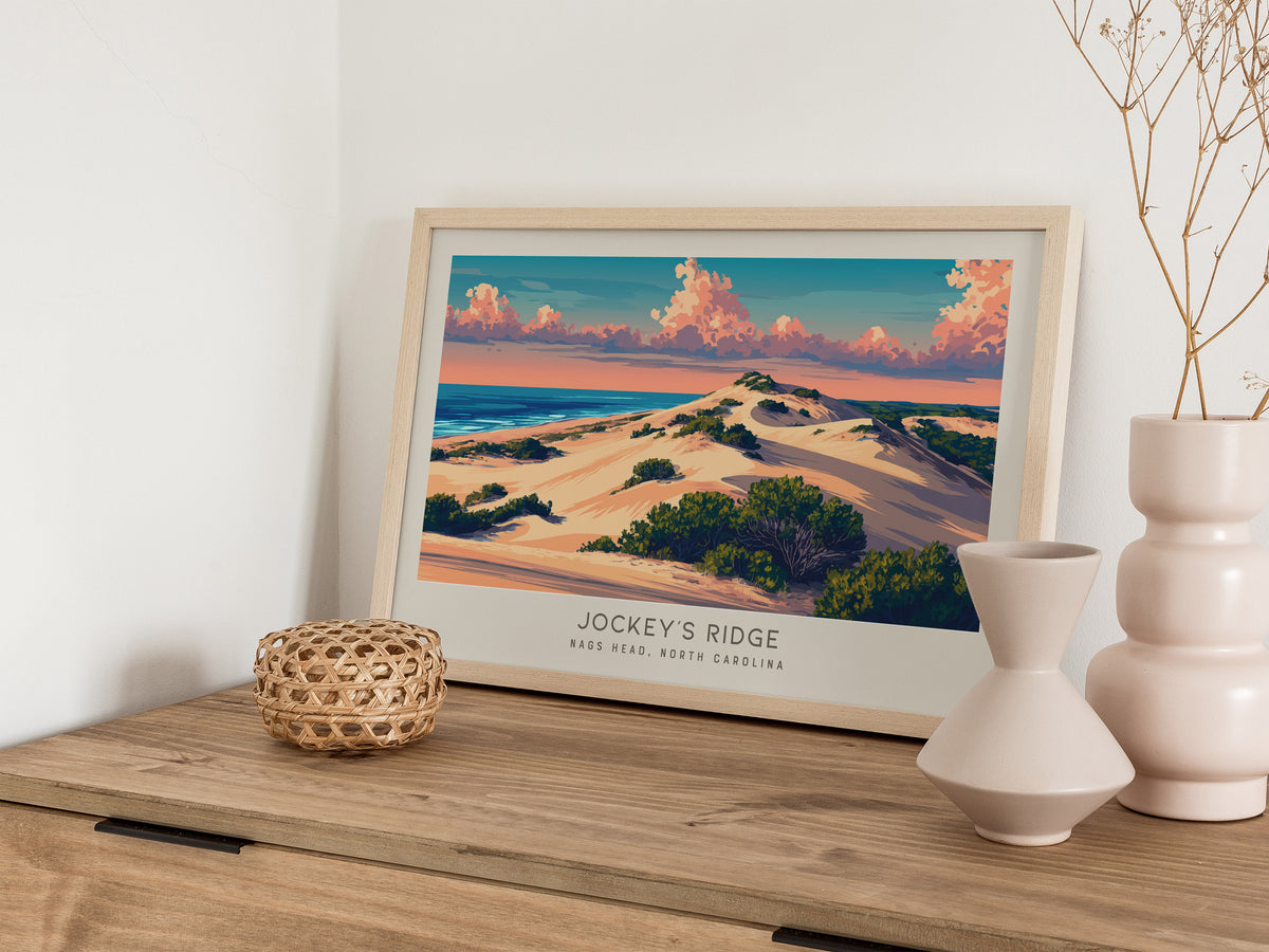 Jockey's Ridge Landscape Matte Border Poster | Nags Head, North Carolina Vacation Wall Art — 12x18 in