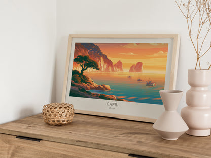 Capri Landscape Matte Border Poster | Italy Vacation Wall Art Beach House Decor — 12x18 in