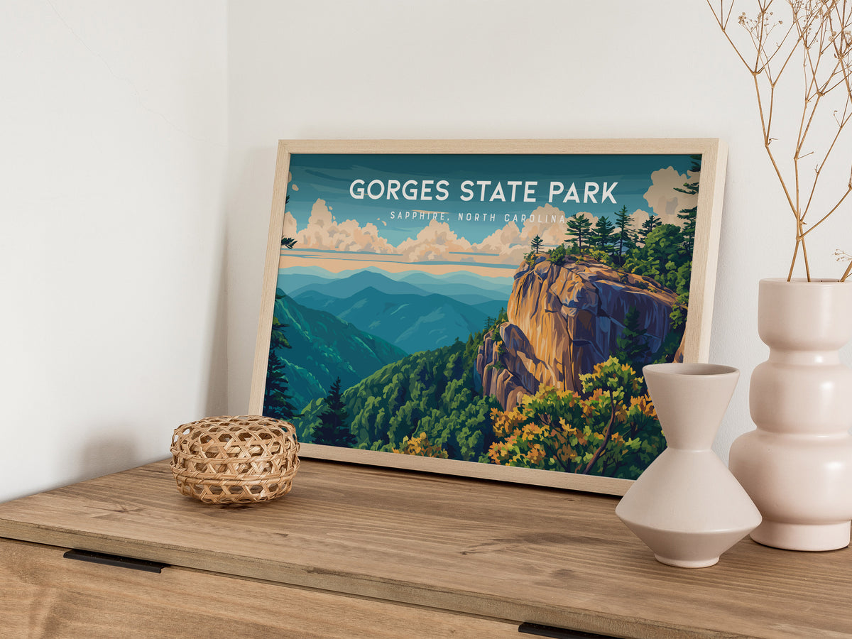 Gorges State Park Landscape Poster | Sapphire, North Carolina Framed or Unframed Beach House Decor — 12x18 in