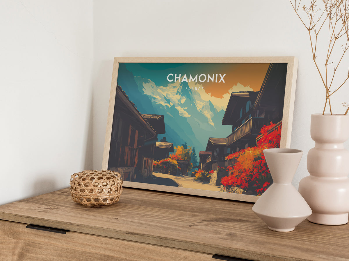 Chamonix, France Landscape Poster | Snow-Capped Alps Vacation Wall Art — 12x18 in