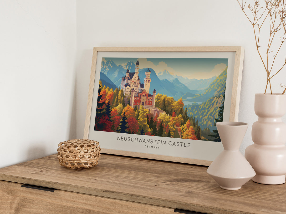 Neuschwanstein Castle Landscape Matte Border Poster | Germany Vacation Wall Art — 12x18 in