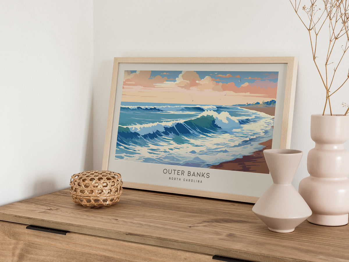 Outer Banks Landscape Matte Border Poster | North Carolina Travel Wall Art — 12x18 in