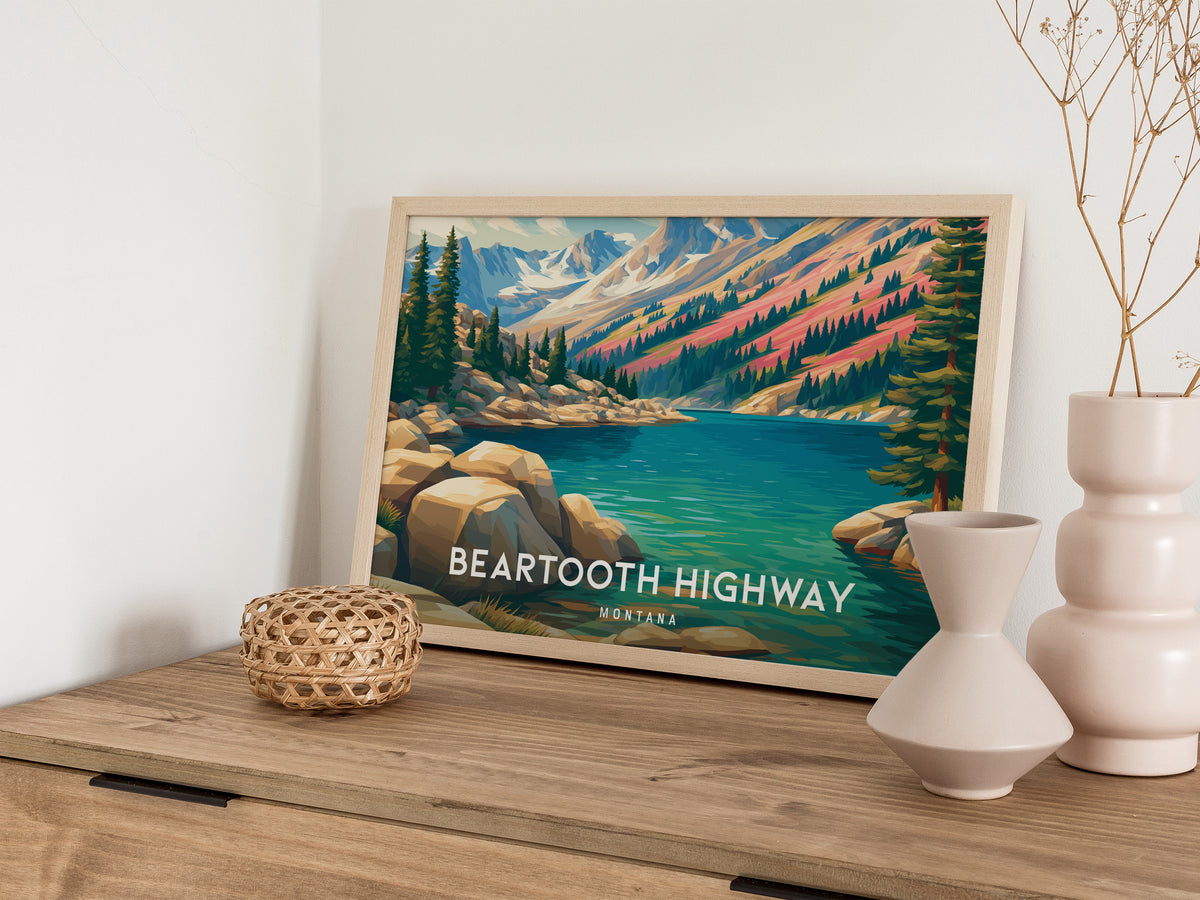 Beartooth Highway, Montana Landscape Poster | Mountain Road Vacation Wall Art — 12x18 in