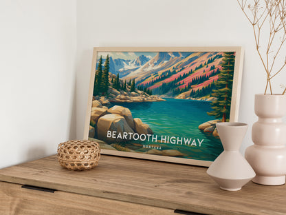 Beartooth Highway, Montana Landscape Poster | Mountain Road Vacation Wall Art — 12x18 in