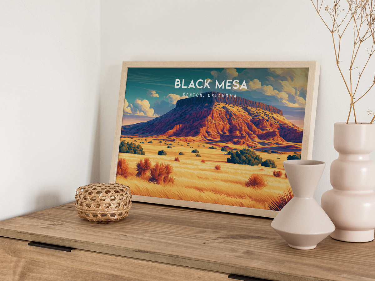 Black Mesa Landscape Poster | Kenton, Oklahoma Framed or Unframed Travel Wall Art — 12x18 in