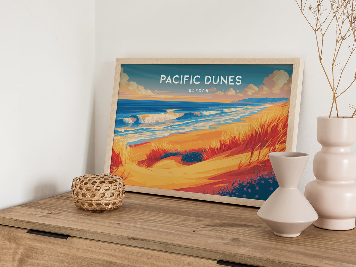 Pacific Dunes, Oregon Landscape Poster | Windswept Dunes Travel Wall Art — 12x18 in