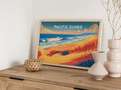 Pacific Dunes, Oregon Landscape Poster | Windswept Dunes Travel Wall Art — 12x18 in