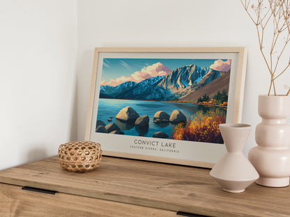 Convict Lake Landscape Matte Border Poster | Eastern Sierra, California Vacation Wall Art — 12x18 in