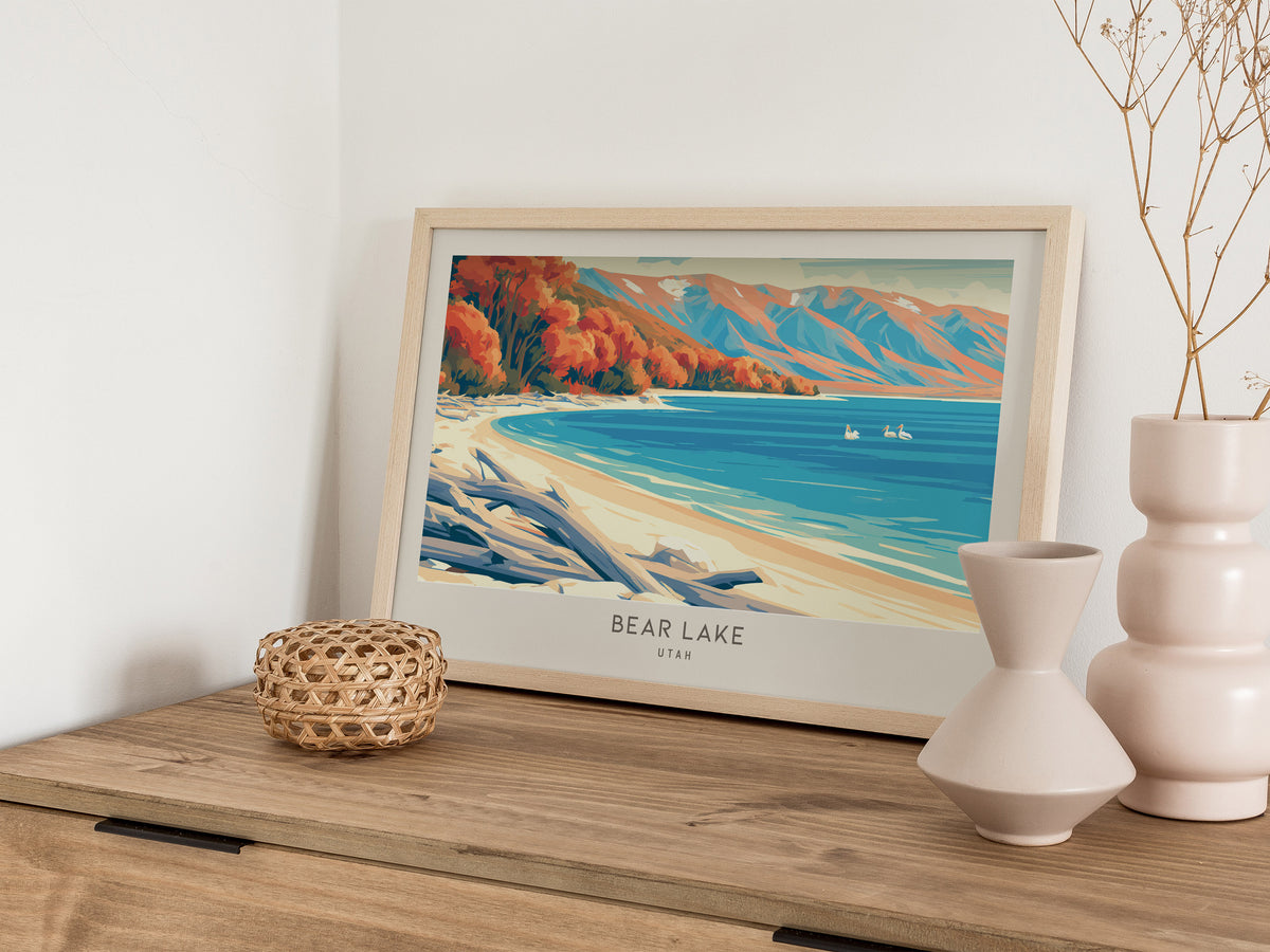 Bear Lake Landscape Matte Border Poster | Utah Destination Print Vacation Wall Art — 12x18 in