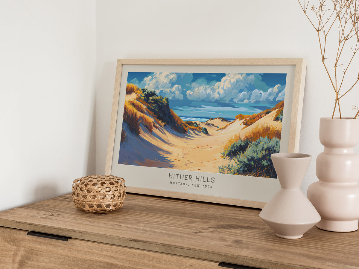 Hither Hills Landscape Matte Border Poster | Montauk, New York Coastal Beach Decor — 12x18 in