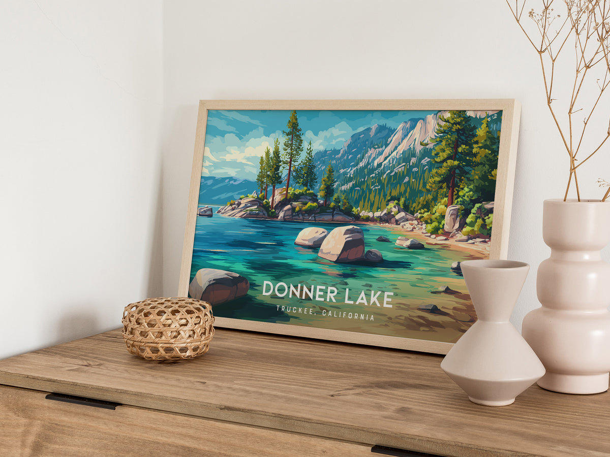 Donner Lake Landscape Poster | Truckee, California Vacation Wall Art — 12x18 in
