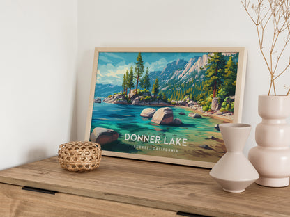 Donner Lake Landscape Poster | Truckee, California Vacation Wall Art — 12x18 in