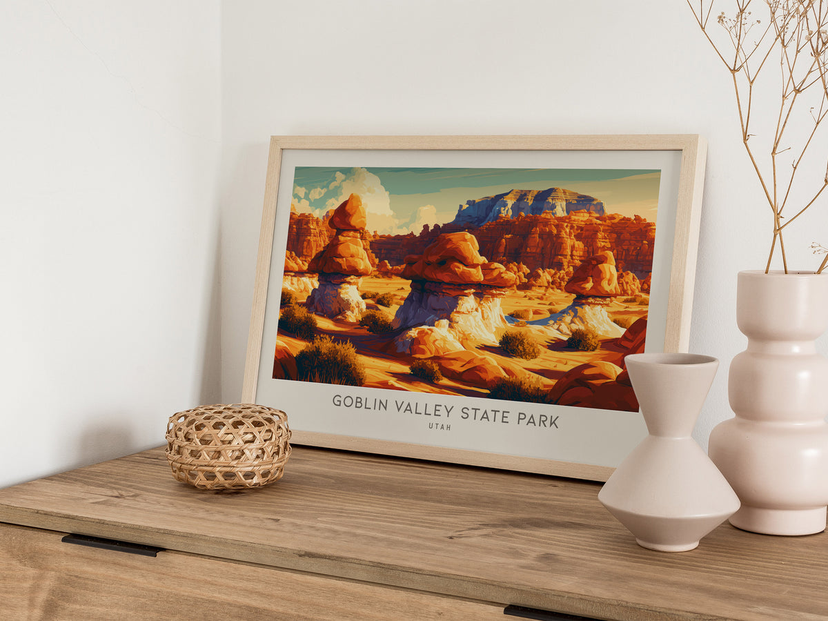 Goblin Valley State Park Landscape Matte Border Poster | Utah Travel Gift Wall Art — 12x18 in