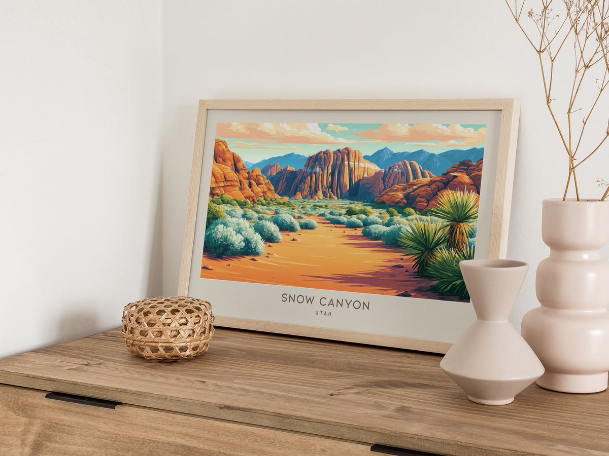 Snow Canyon Landscape Matte Border Poster | Utah Vacation Wall Art — 12x18 in