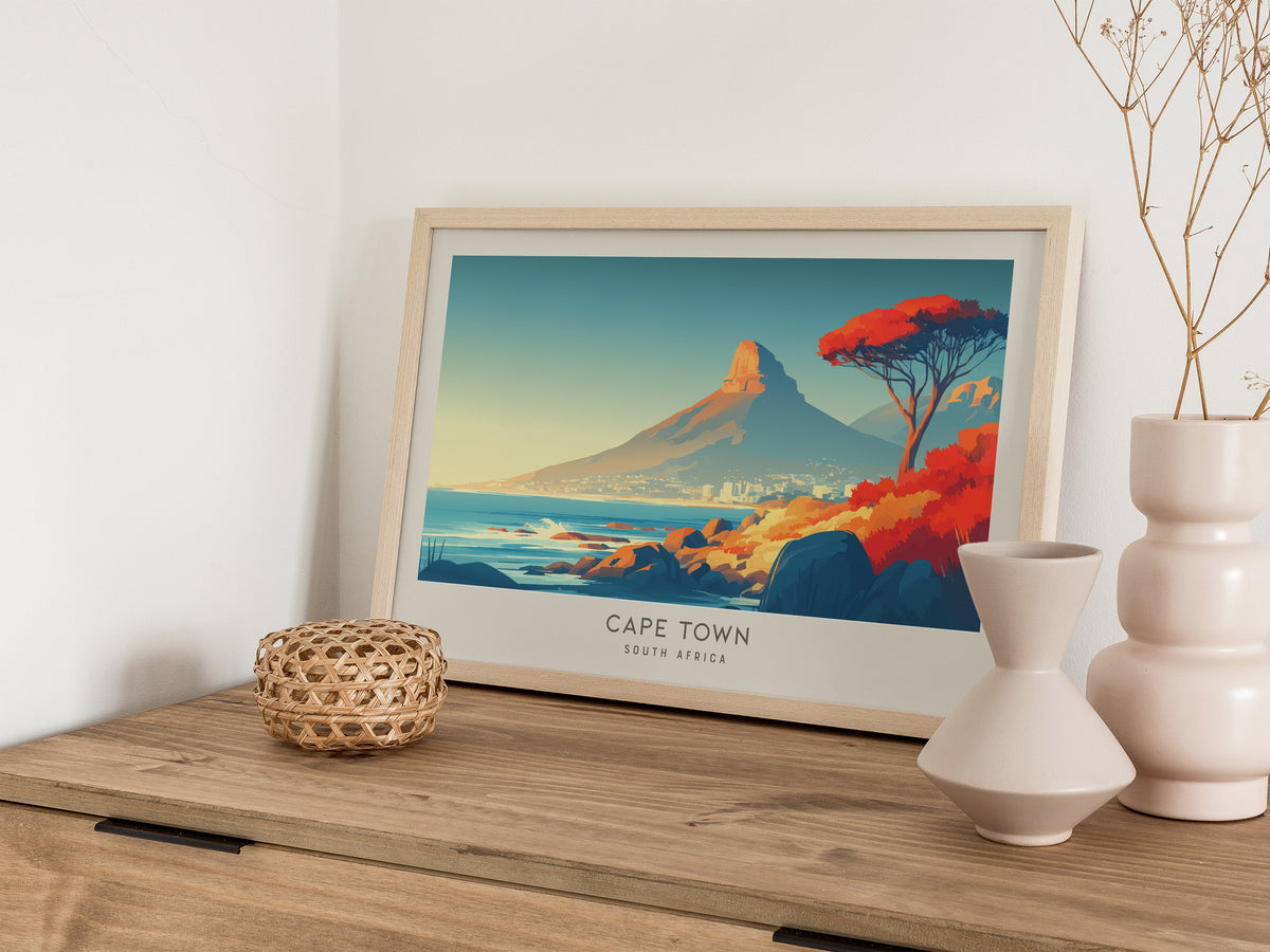 Cape Town Landscape Matte Border Poster | South Africa Vacation Wall Art — 12x18 in