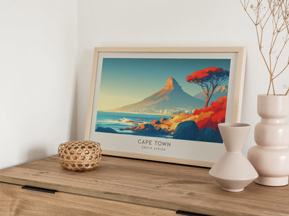 Cape Town Landscape Matte Border Poster | South Africa Vacation Wall Art — 12x18 in