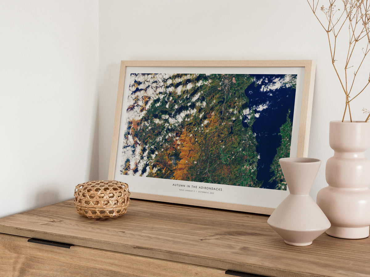 Autumn In the Adirondacks Landscape Poster | NASA Landsat 9 Astronomy Print Space Photography Wall Art — 12x18 in