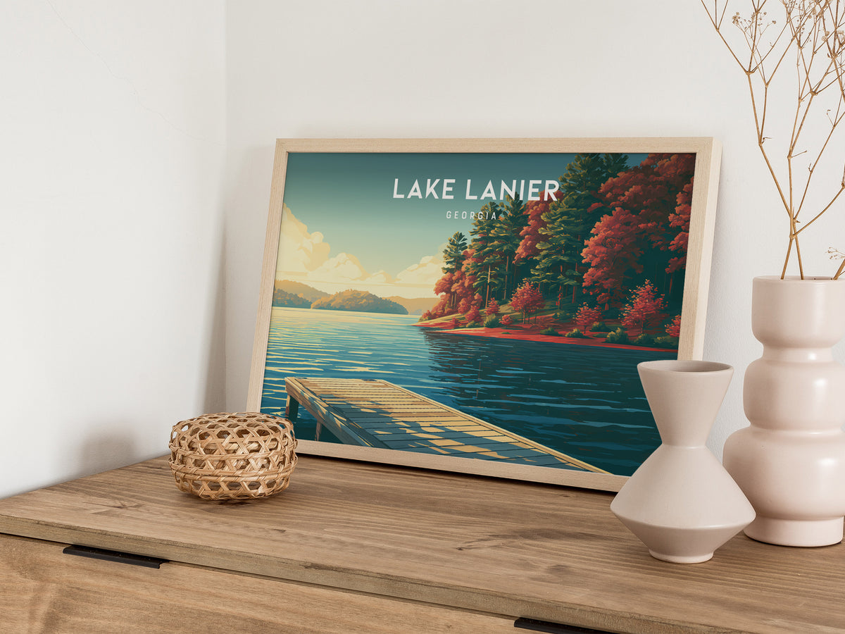 Lake Lanier, Georgia Landscape Poster | Scenic Lake House Beach House Decor Wall Art — 12x18 in