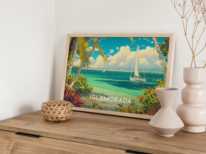 Islamorada, Florida Keys Poster | Landscape Coastal Decor Tiki & Palms Wall Art — 12x18 in
