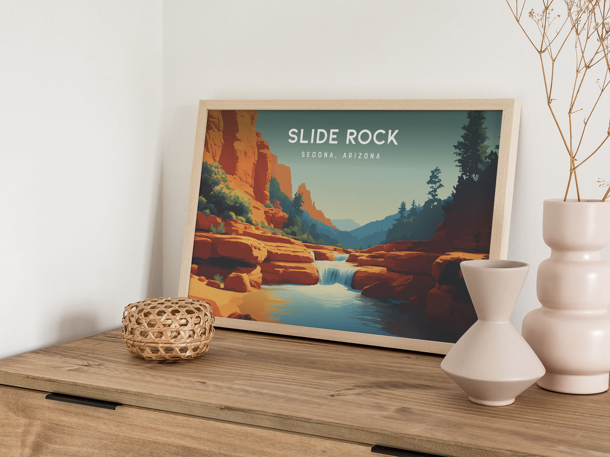 Slide Rock Landscape Poster | Sedona, Arizona Red Canyon Framed or Unframed Wall Art — 12x18 in