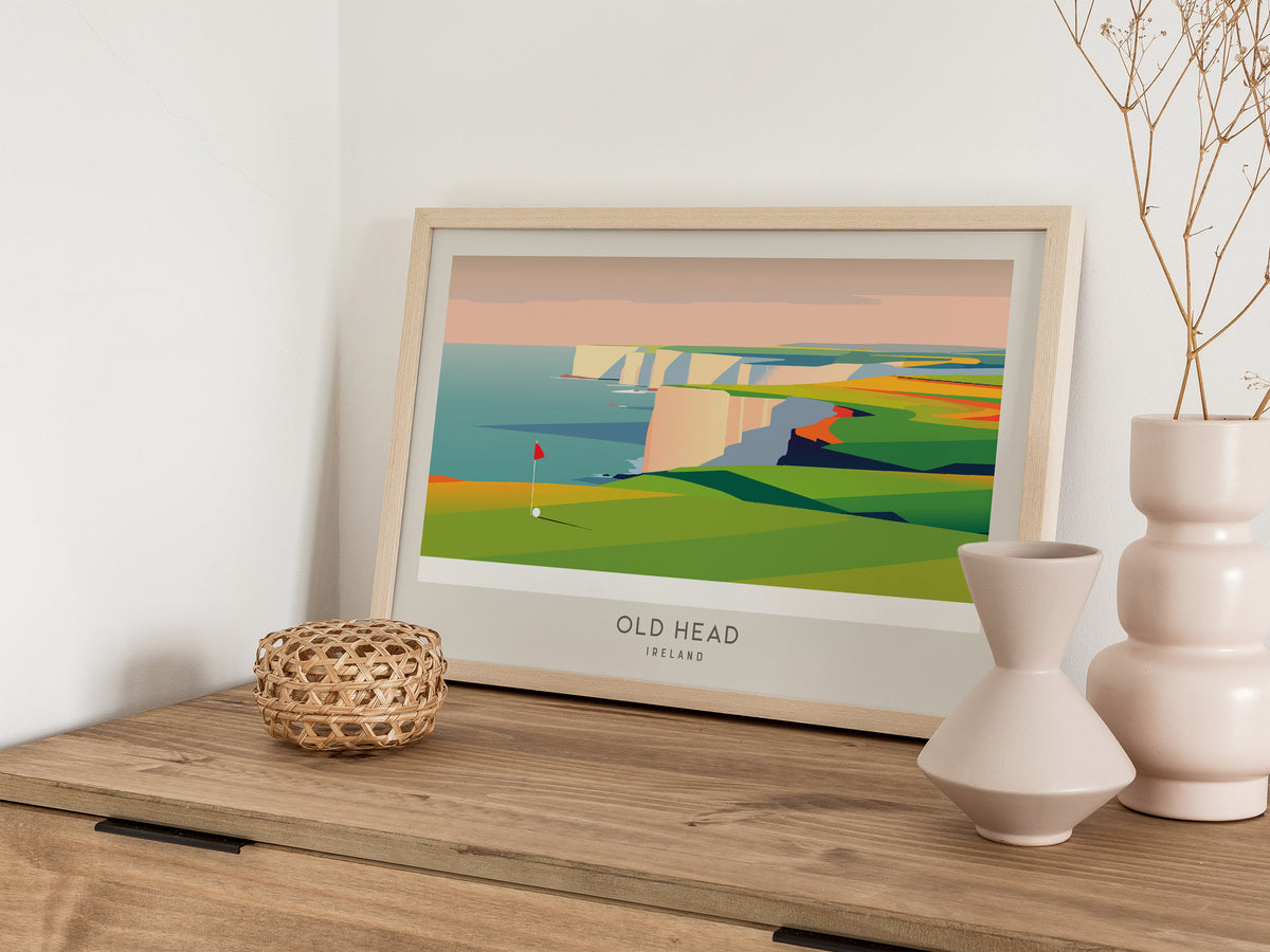 Old Head Landscape Matte Border Poster | Ireland Country Club Decor & Golf Wall Art — 12x18 in