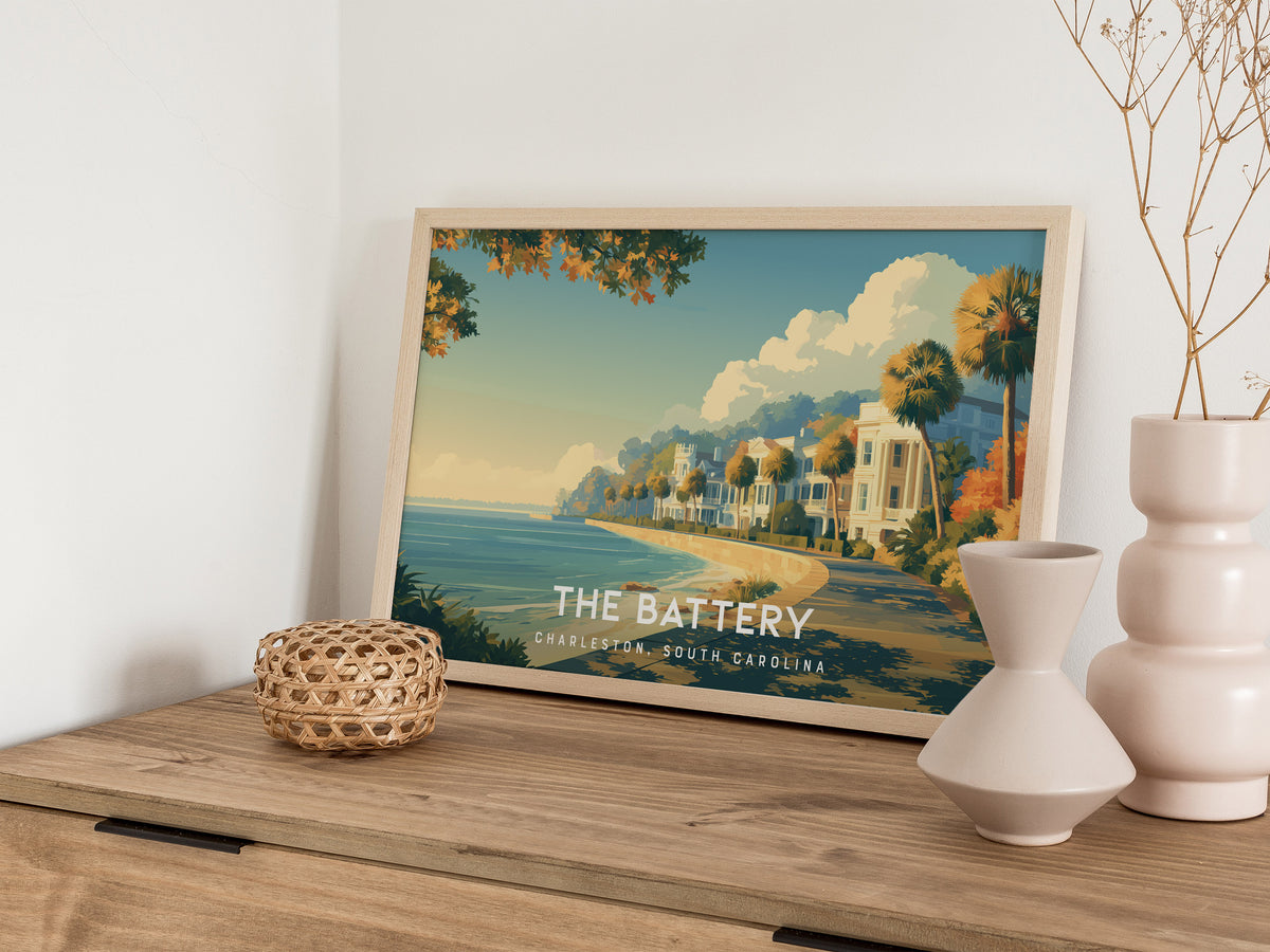 The Battery Landscape Poster | Charleston, South Carolina Destination Print Framed or Unframed Wall Art — 12x18 in